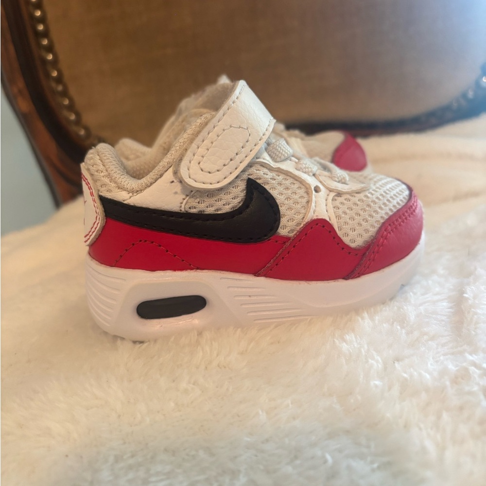 Nike Red and White Sneakers with Velcro Closure and Air Technology